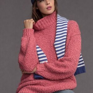 Anthropologie The Need It Oversized Chunky Knit Mock Neck Sweater Rose Pink Cozy